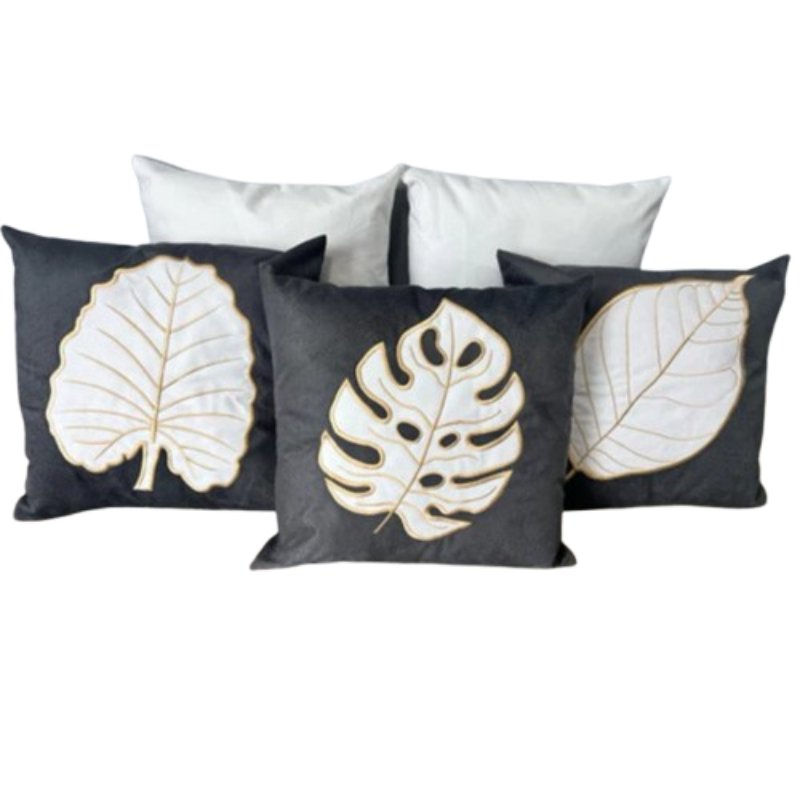 Conjunto com 5 Capas de Almofada Bordadas no Estilo Boho Chic Cinza e bege