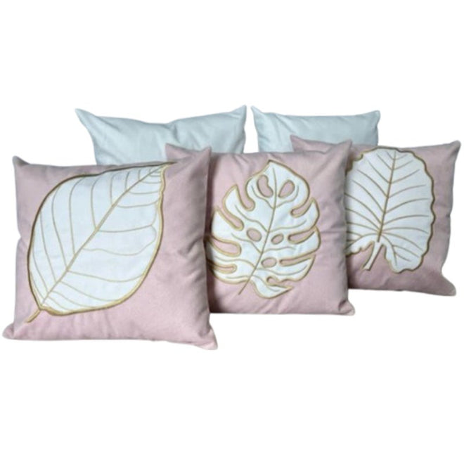 Conjunto com 5 Capas de Almofada Bordadas no Estilo Boho Chic Rosa e bege