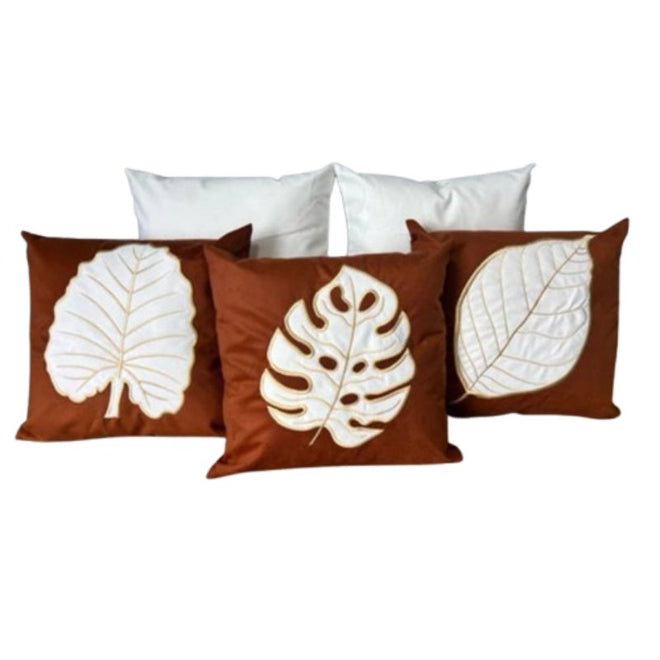 Conjunto com 5 Capas de Almofada Bordadas no Estilo Boho Chic Terracota e bege