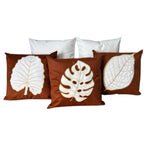 Conjunto com 5 Capas de Almofada Bordadas no Estilo Boho Chic Terracota e bege