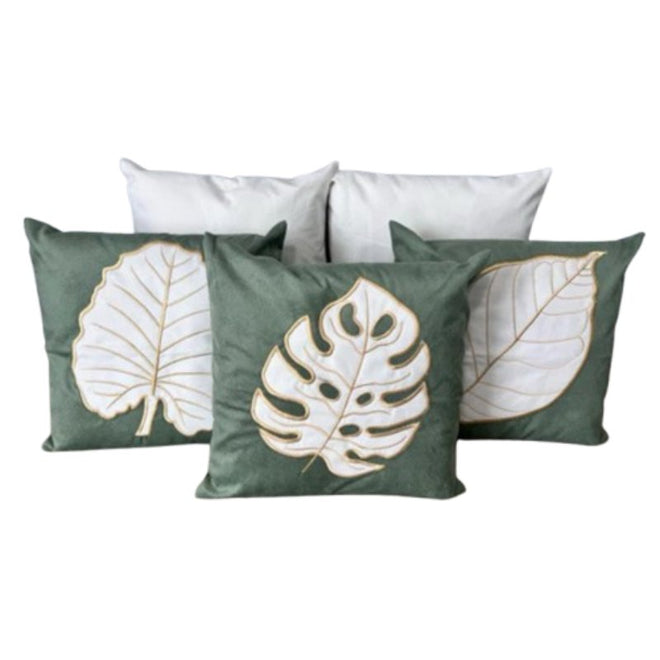 Conjunto com 5 Capas de Almofada Bordadas no Estilo Boho Chic Verde e bege