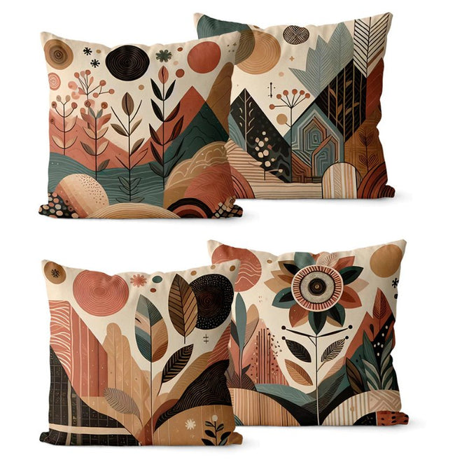 Conjunto de 4 Capas de Almofadas Decorativas em Tons Terrosos