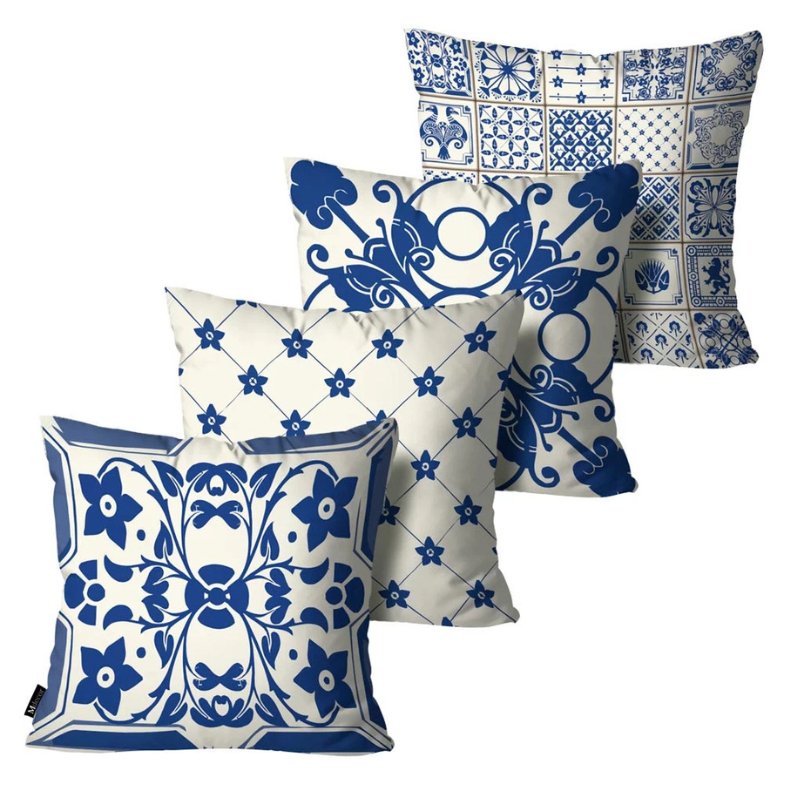 Conjunto de 4 Capas de Almofadas Portuguesas na Cor Azul