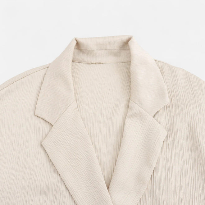 Conjunto de Blazer e Calças Amassadas Feminino – Elegância Escultural para o Outono