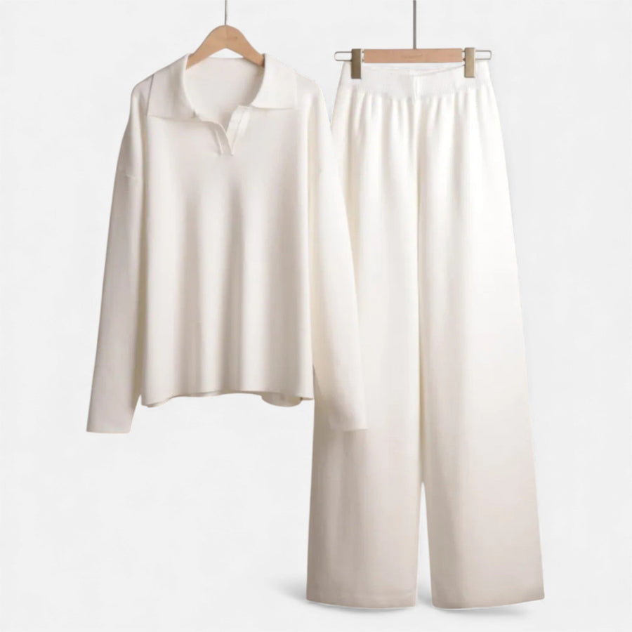 Conjunto de Lounge em Toque de Cashmere para Mulheres com Elegante Detalhe em Tricô Branco