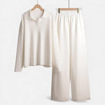 Conjunto de Lounge em Toque de Cashmere para Mulheres com Elegante Detalhe em Tricô Branco