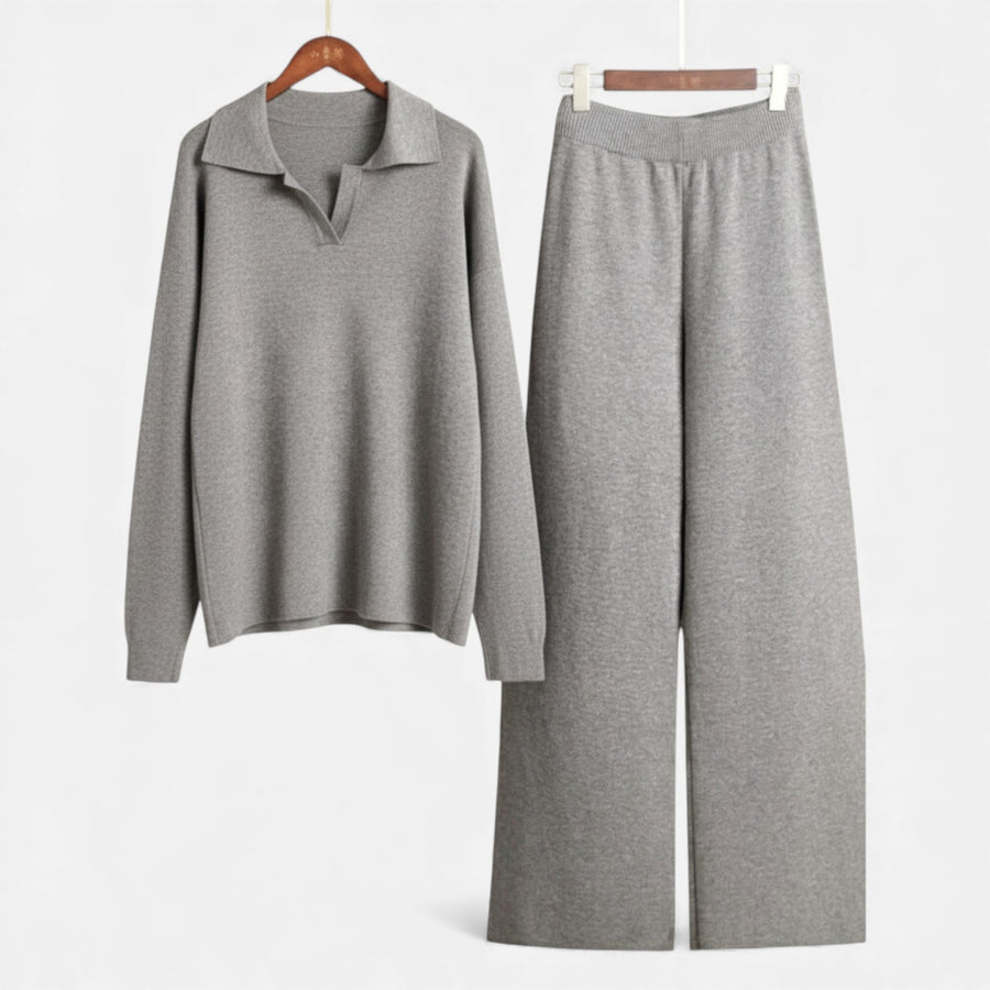 Conjunto de Lounge em Toque de Cashmere para Mulheres com Elegante Detalhe em Tricô Cinza