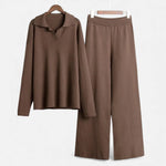 Conjunto de Lounge em Toque de Cashmere para Mulheres com Elegante Detalhe em Tricô Marrom