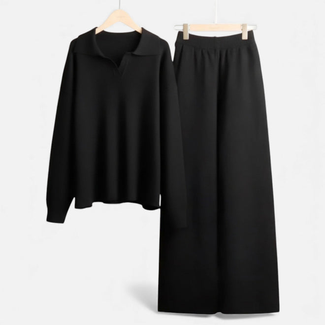 Conjunto de Lounge em Toque de Cashmere para Mulheres com Elegante Detalhe em Tricô Preto