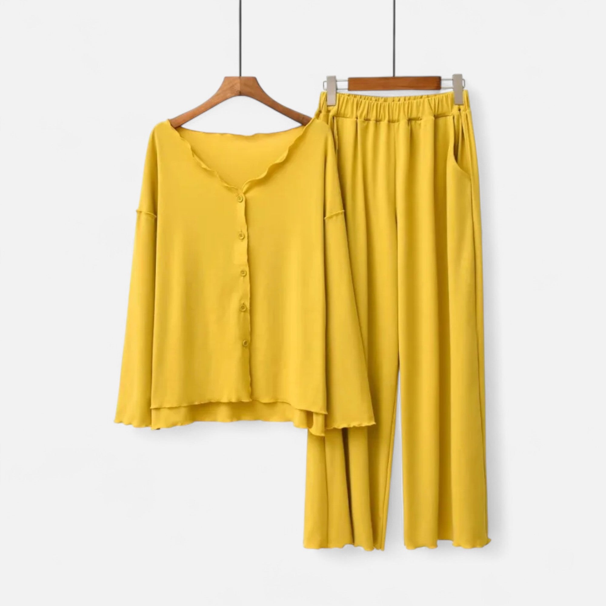 Conjunto de Loungewear de Dois Peças para Mulheres com Toque de Cashmere Amarelo Claro Tamanho Único
