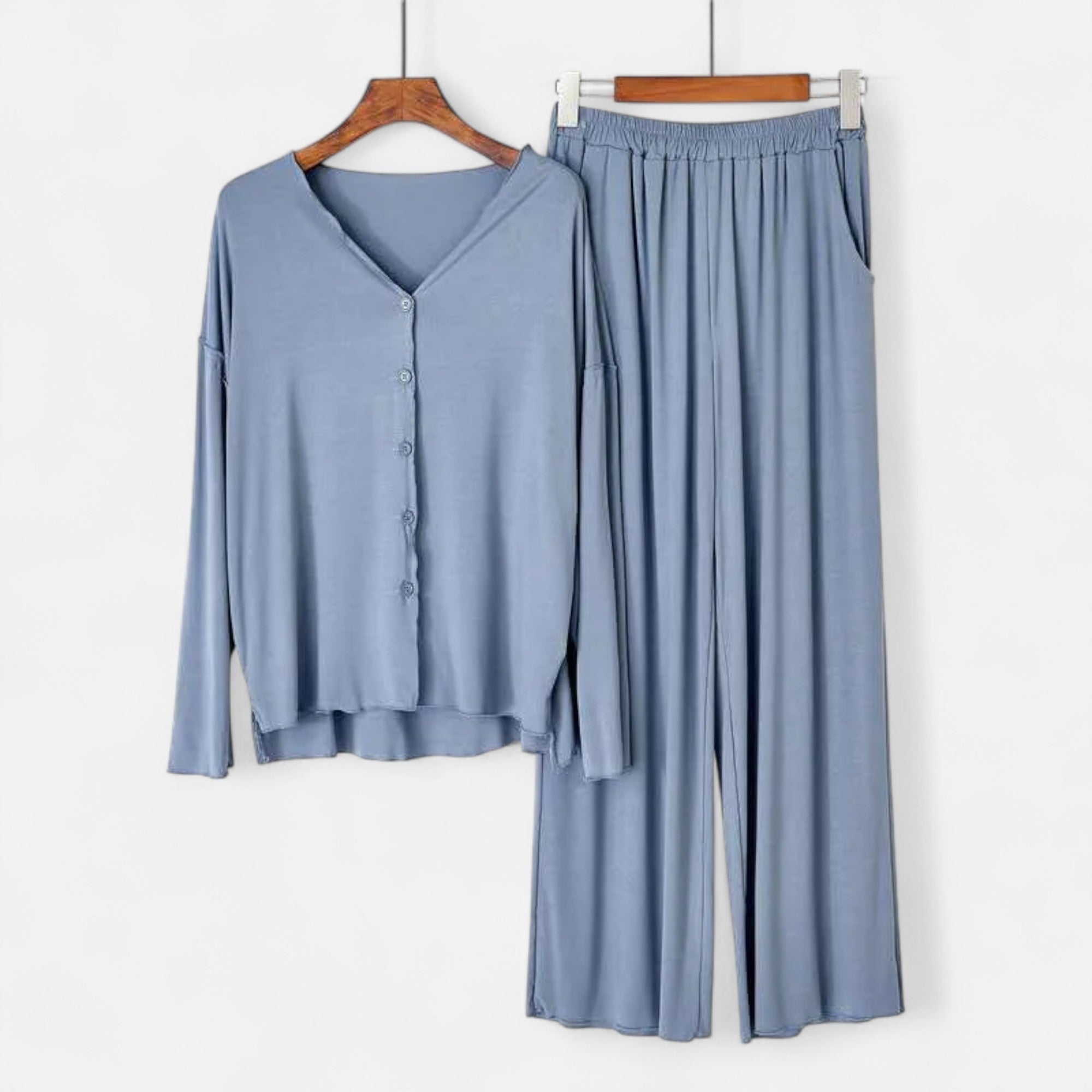 Conjunto de Loungewear de Dois Peças para Mulheres com Toque de Cashmere Azul Céu Tamanho Único