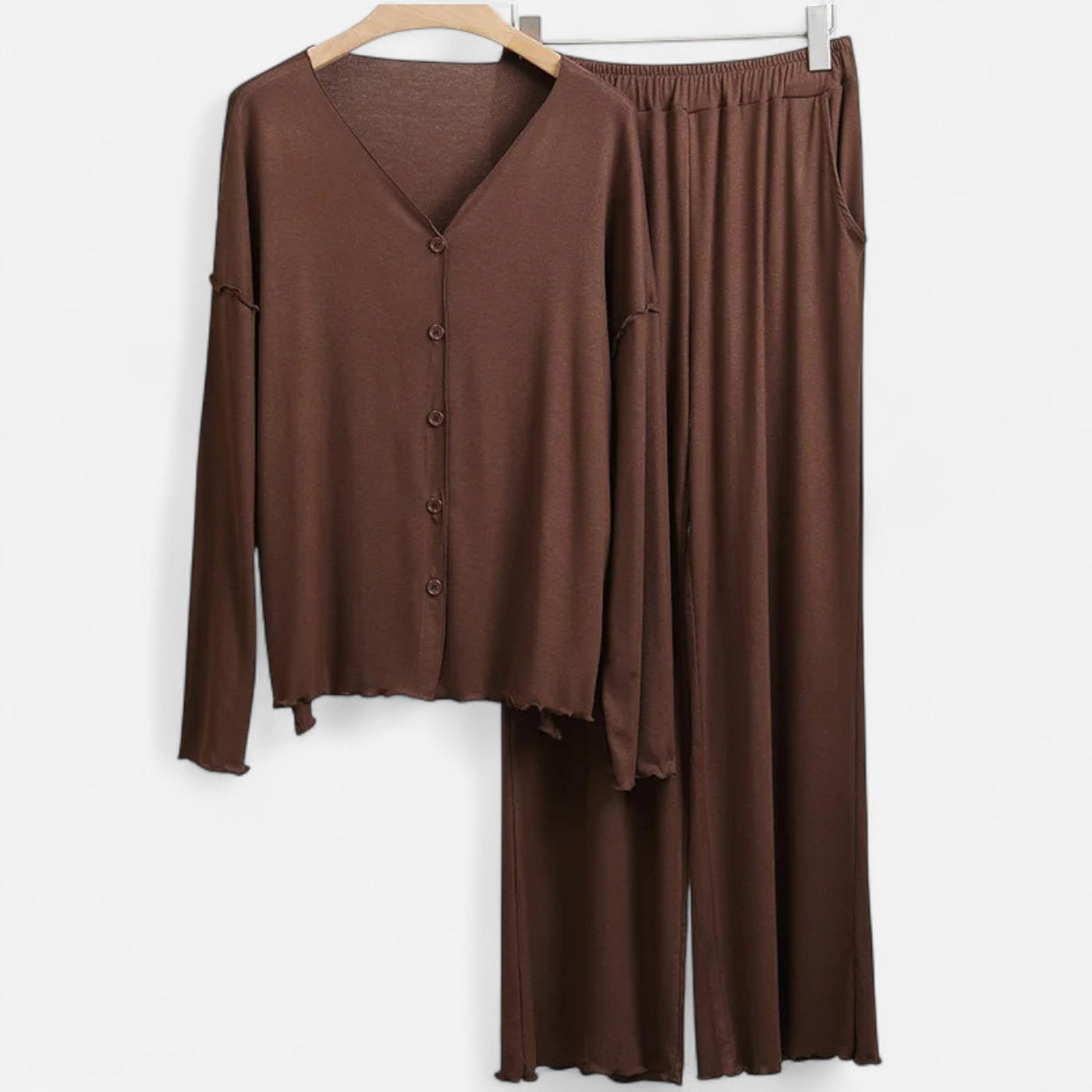 Conjunto de Loungewear de Dois Peças para Mulheres com Toque de Cashmere Café Tamanho Único