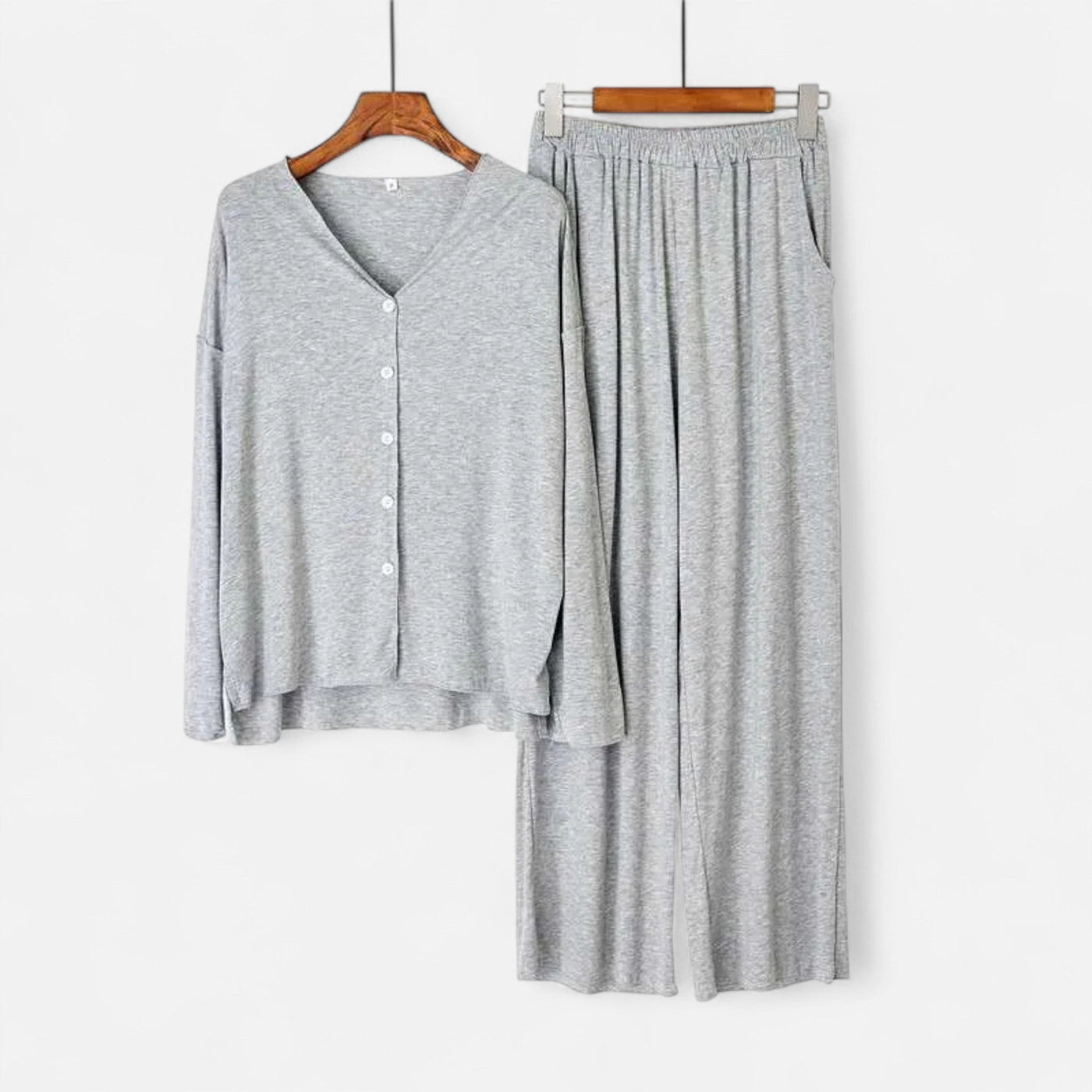 Conjunto de Loungewear de Dois Peças para Mulheres com Toque de Cashmere Cinza Claro Tamanho Único