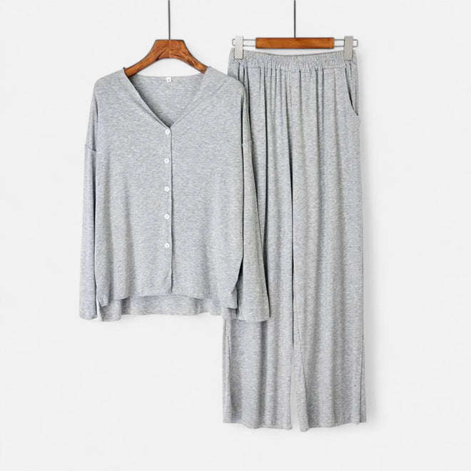 Conjunto de Loungewear de Dois Peças para Mulheres com Toque de Cashmere Cinza Claro Tamanho Único