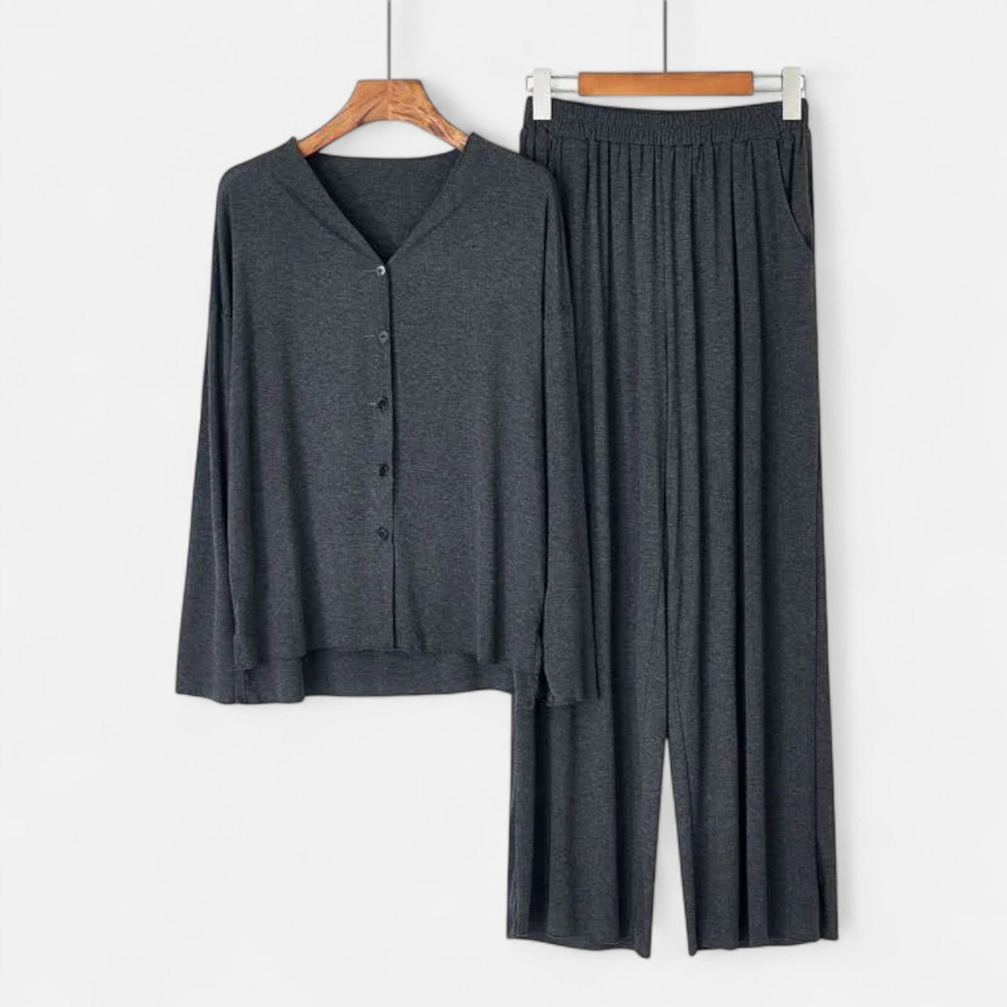 Conjunto de Loungewear de Dois Peças para Mulheres com Toque de Cashmere Cinza Escuro Tamanho Único