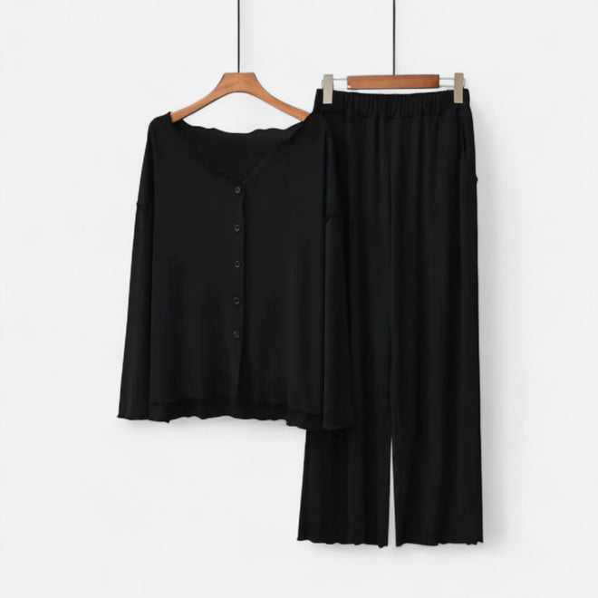 Conjunto de Loungewear de Dois Peças para Mulheres com Toque de Cashmere Preto Tamanho Único