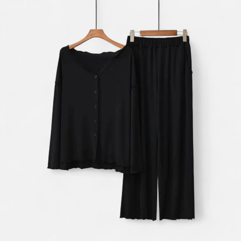 Conjunto de Loungewear de Dois Peças para Mulheres com Toque de Cashmere Preto Tamanho Único