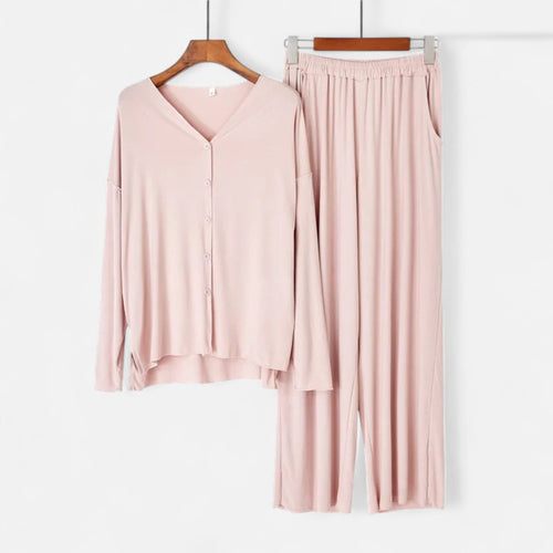 Conjunto de Loungewear de Dois Peças para Mulheres com Toque de Cashmere Rosa Tamanho Único