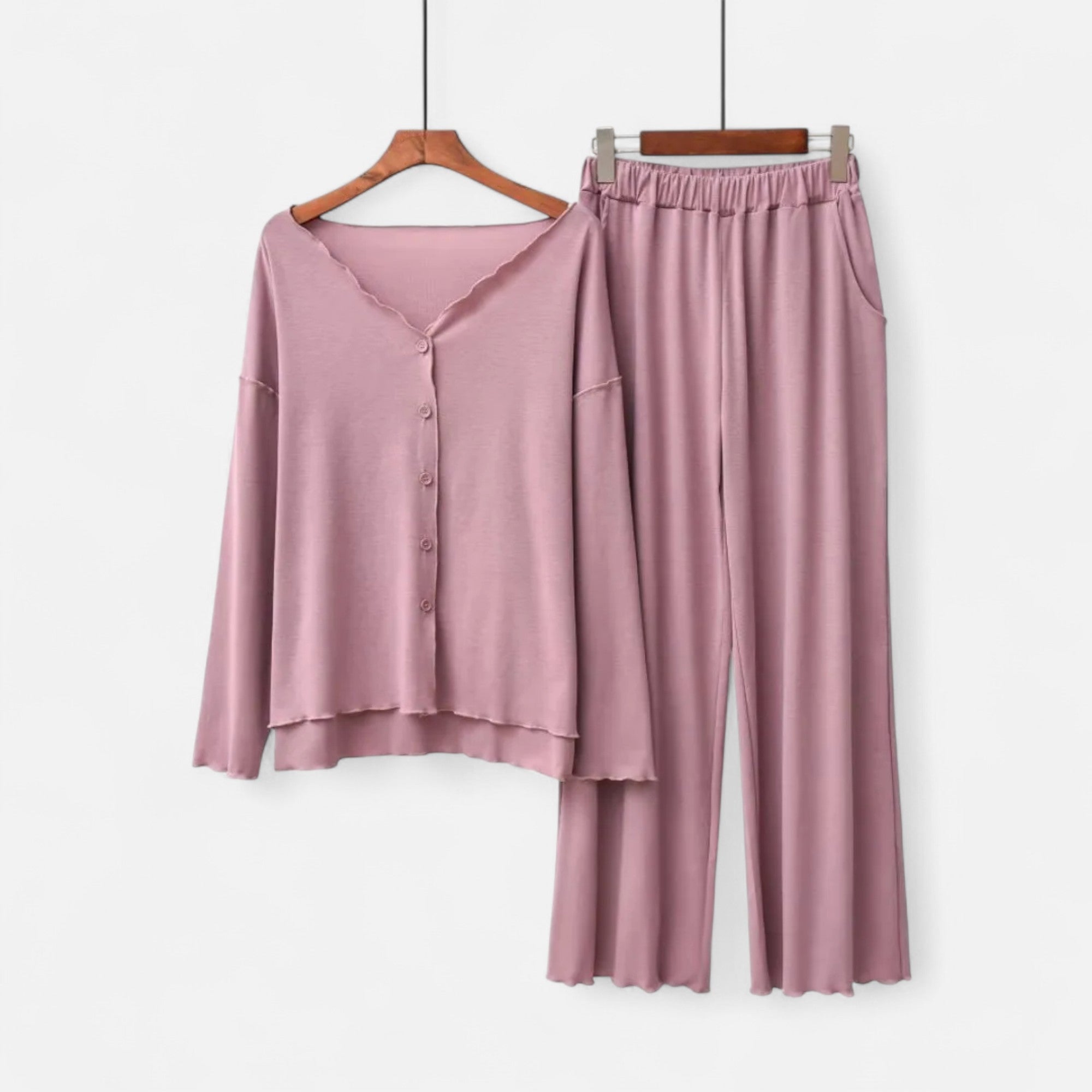 Conjunto de Loungewear de Dois Peças para Mulheres com Toque de Cashmere Roxo Claro Tamanho Único