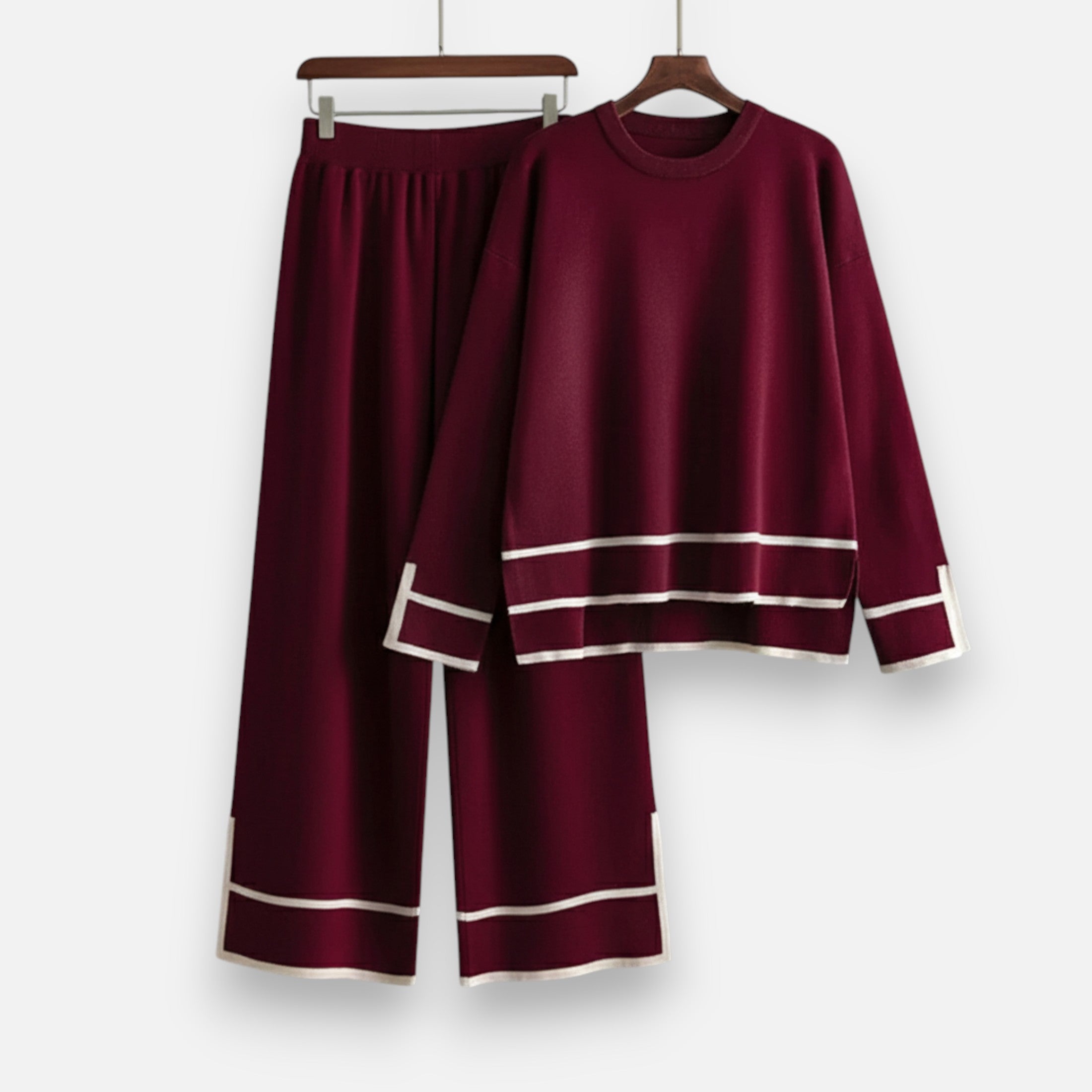 Conjunto de Malha Feminino em Dois Peças – Elegância Inverno Sem Esforço Burgundy Tamanho único