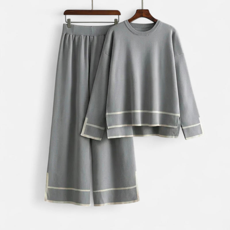 Conjunto de Malha Feminino em Dois Peças – Elegância Inverno Sem Esforço Cinza Tamanho único
