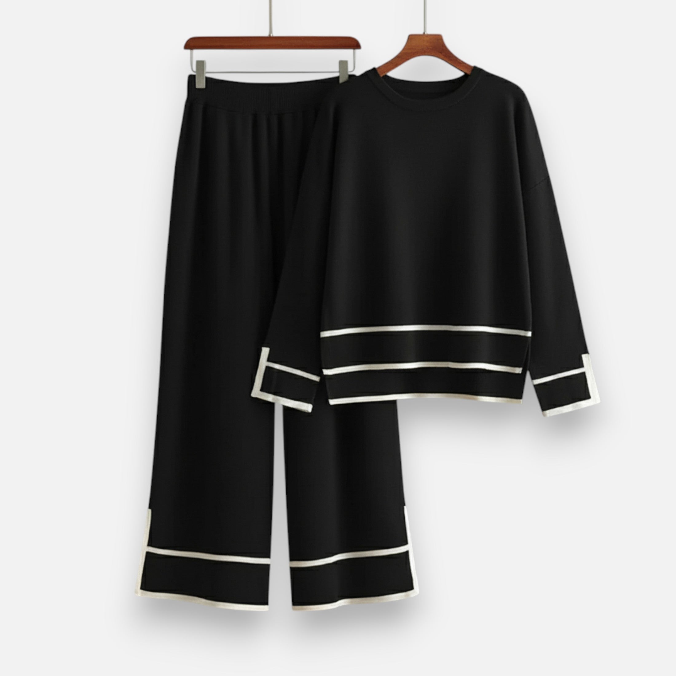 Conjunto de Malha Feminino em Dois Peças – Elegância Inverno Sem Esforço Preto Tamanho único