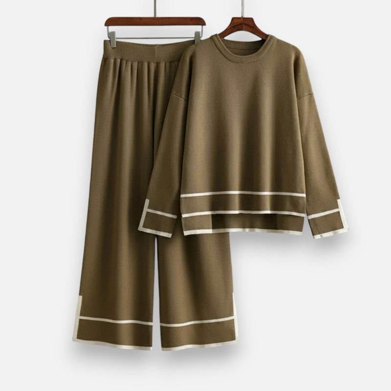 Conjunto de Malha Feminino em Dois Peças – Elegância Inverno Sem Esforço Verde Oliva Tamanho único