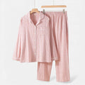 Conjunto de Pijama de Algodão Puro com Estilo Cardigã para Mulheres Vermelho