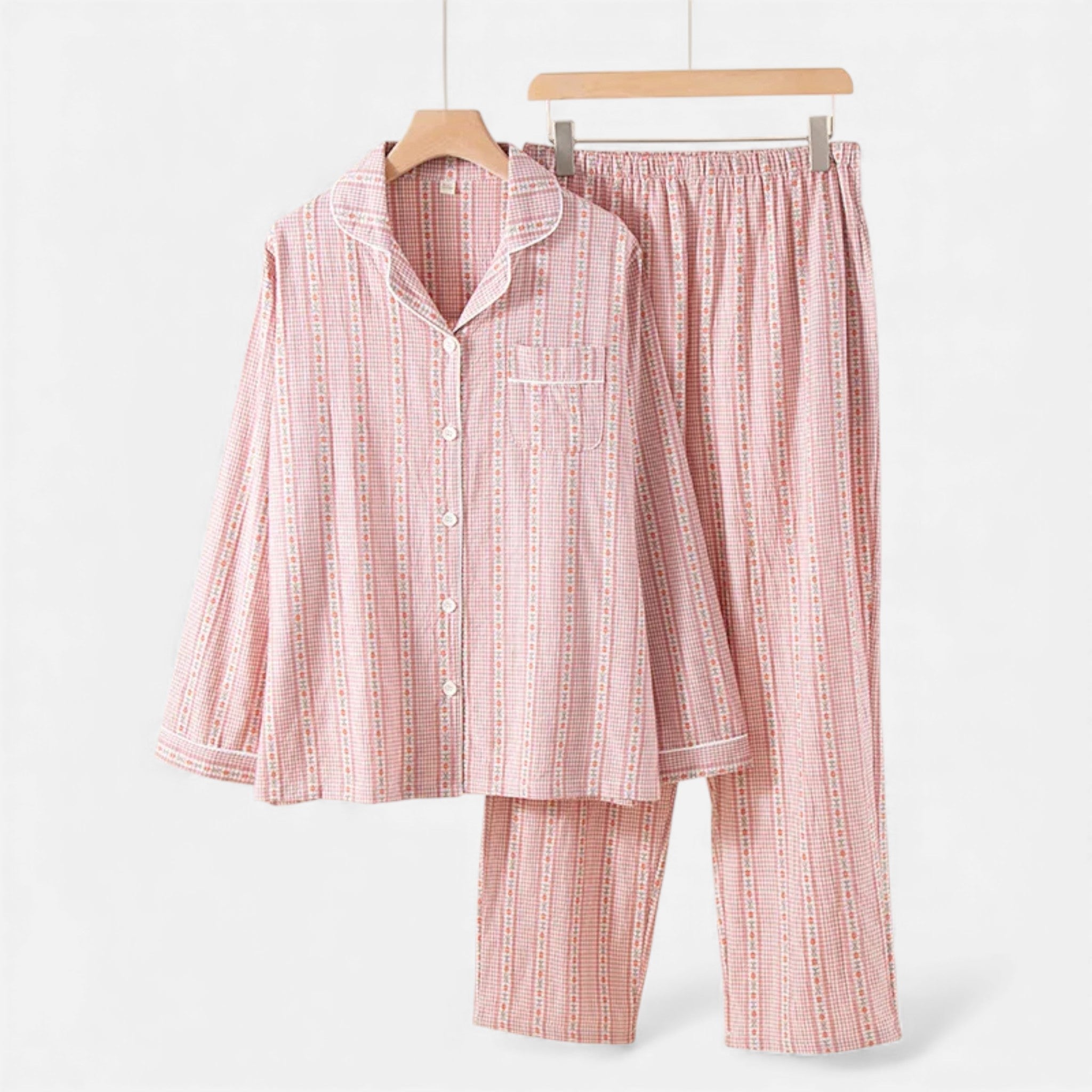 Conjunto de Pijama de Algodão Puro com Estilo Cardigã para Mulheres Vermelho