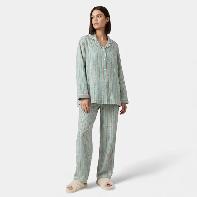 Conjunto de Pijama de Algodão Puro com Estilo Cardigã para Mulheres
