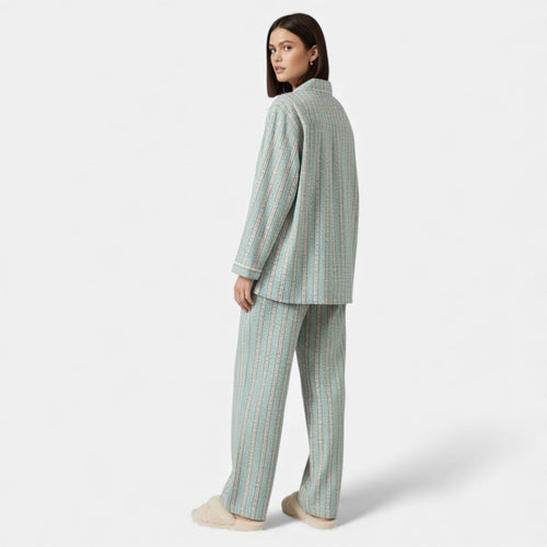 Conjunto de Pijama de Algodão Puro com Estilo Cardigã para Mulheres