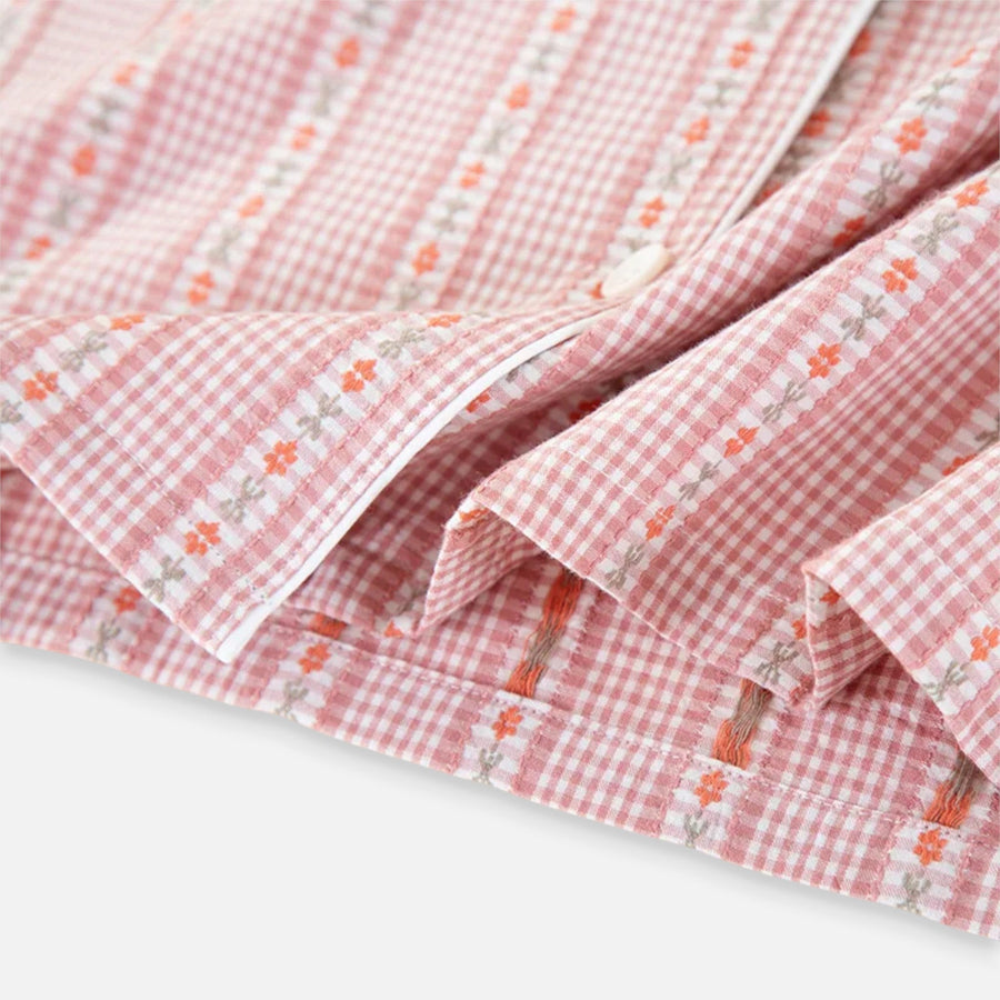 Conjunto de Pijama de Algodão Puro com Estilo Cardigã para Mulheres