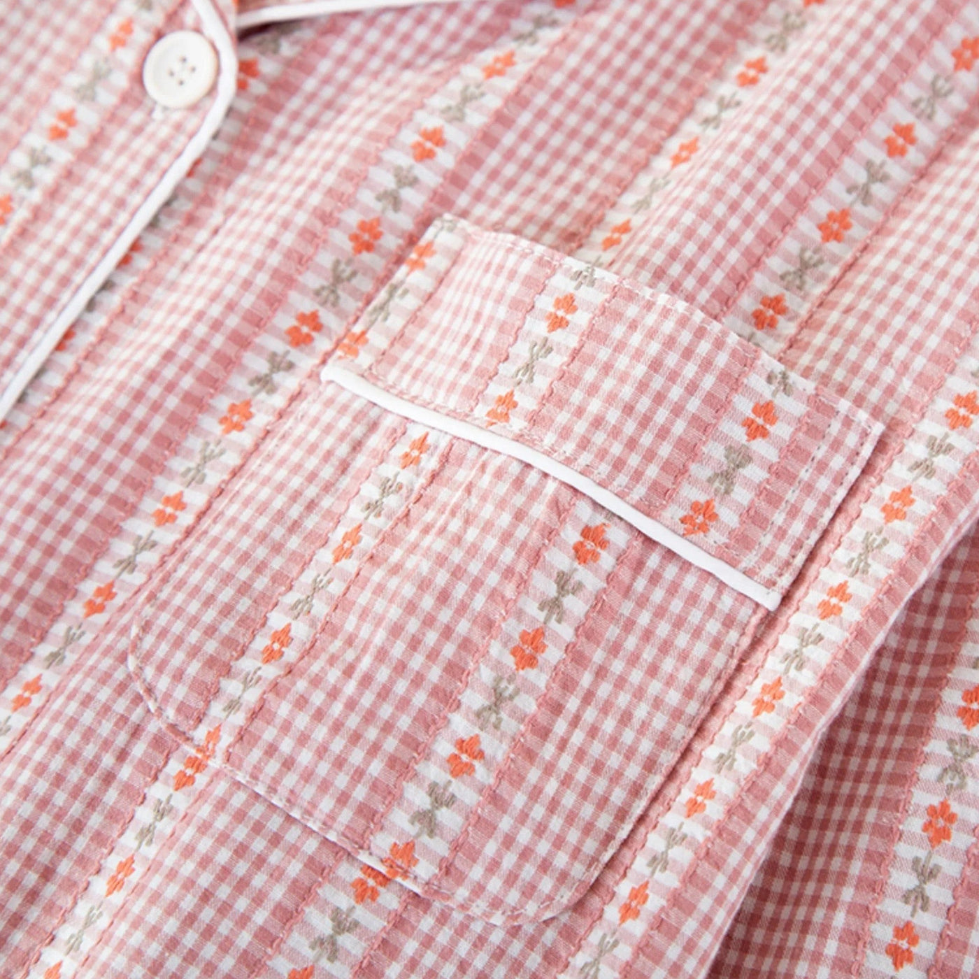 Conjunto de Pijama de Algodão Puro com Estilo Cardigã para Mulheres