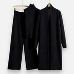Conjunto de Três Peças de Cardigã em Malha para Mulheres Preto Tamanho Único