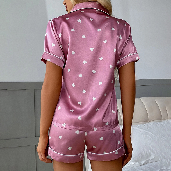 Conjunto de Pijama Feminino de luxo Rosa com corações brancos | Faetton &Co.