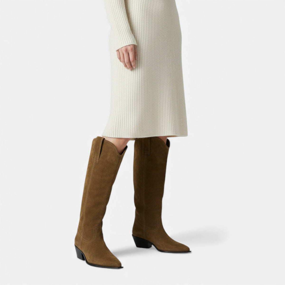 Bota de Suede de Vaca Feminina Altas até o Joelho para Outono e Inverno