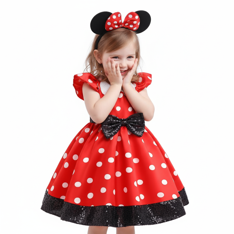 Vestido Infantil Festa Minnie Vermelho Para Menina