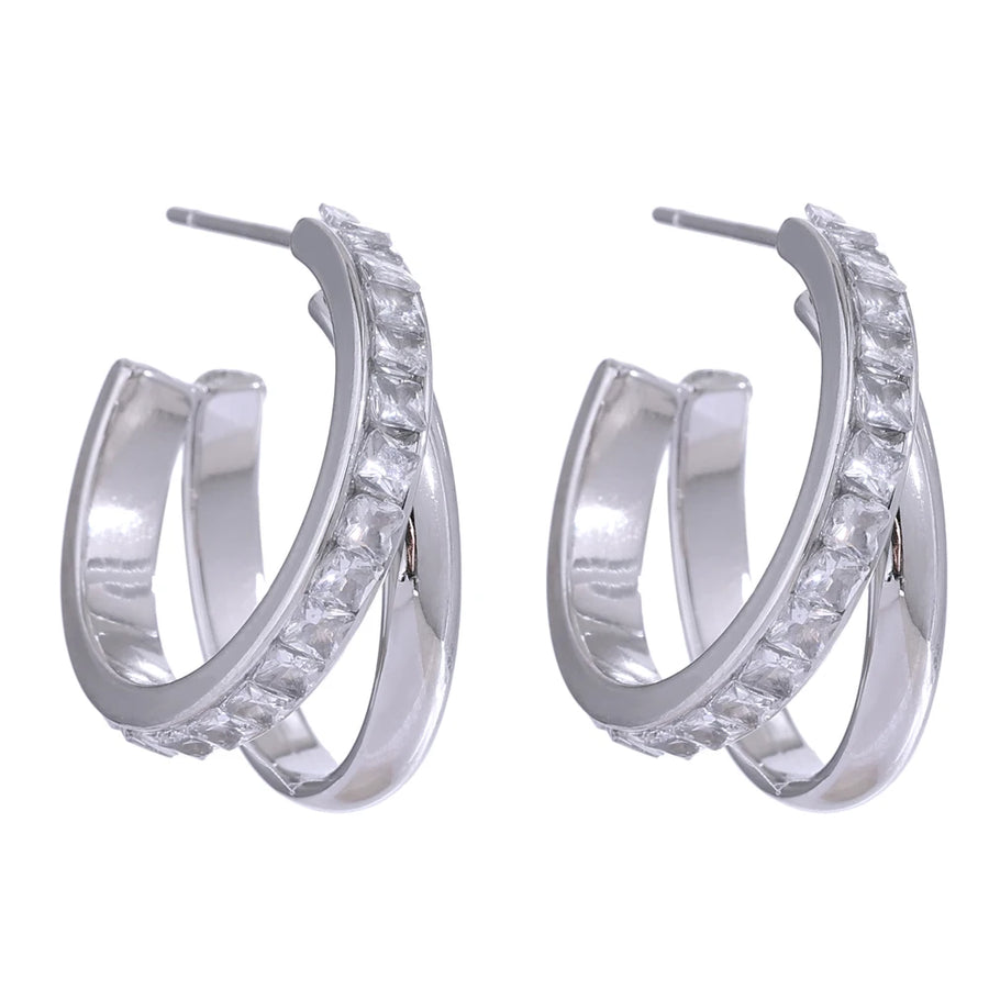 Yhpup Fashion Stainless Steel Geometric Stud Earrings Delicate Bling Cubic Zirconia Jewelry joyería acero inoxidable mujer Gift