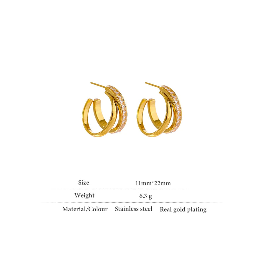 Yhpup Fashion Stainless Steel Geometric Stud Earrings Delicate Bling Cubic Zirconia Jewelry joyería acero inoxidable mujer Gift