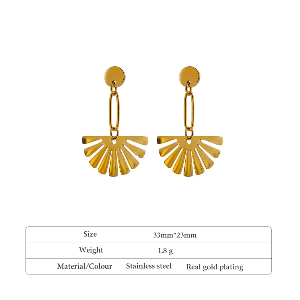 Yhpup Trendy Sector Long Drop Earrings Stainless Steel Metal Gold 18 K Plated Geometric Jewelry Bijoux Femme Waterproof Gift