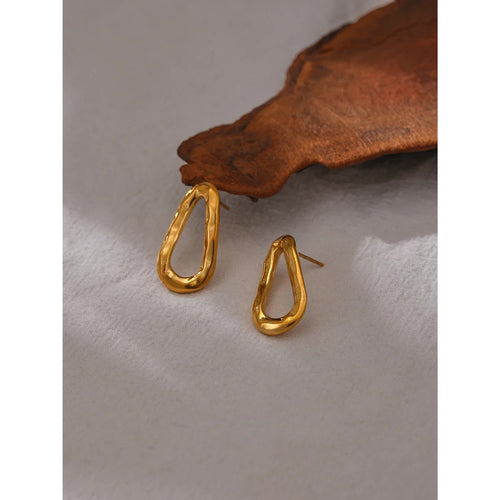 Brinco Oval em Aço Inoxidável Ouro e Prata