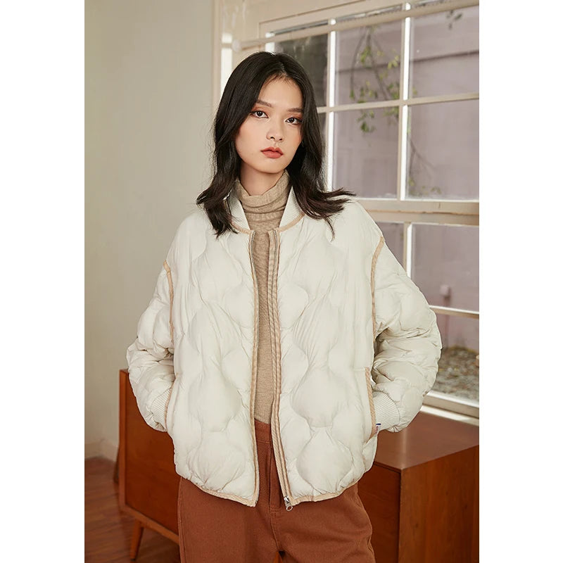 Jaqueta Puffer Feminina Curta com Gola Baseball White