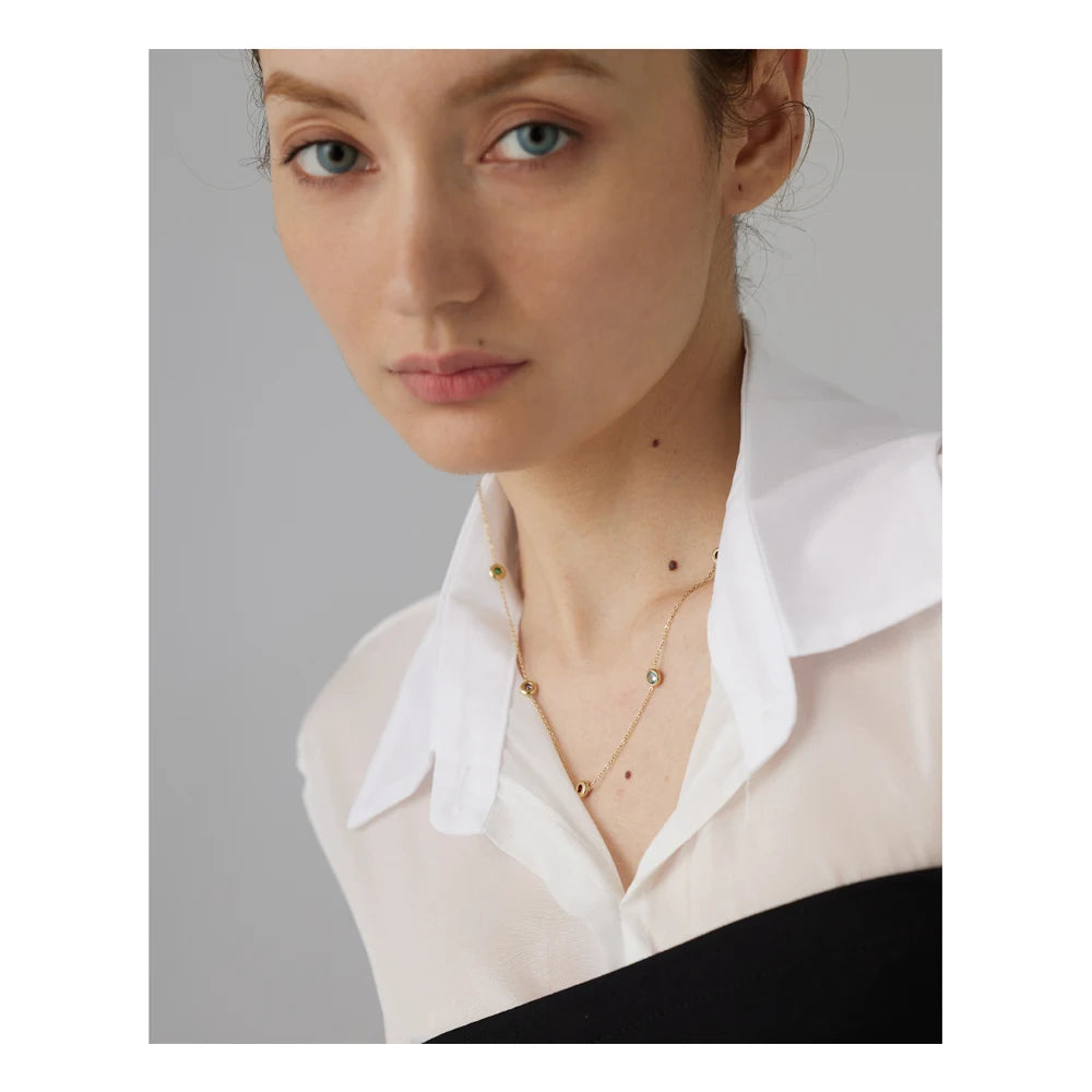 Colar Feminino Geométrico com Zircônias Coloridas em Aço 316L