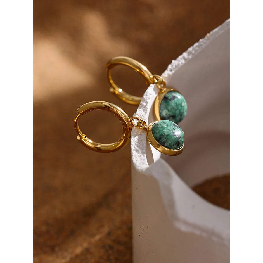 Brinco de Argola com Pedra Natural Verde