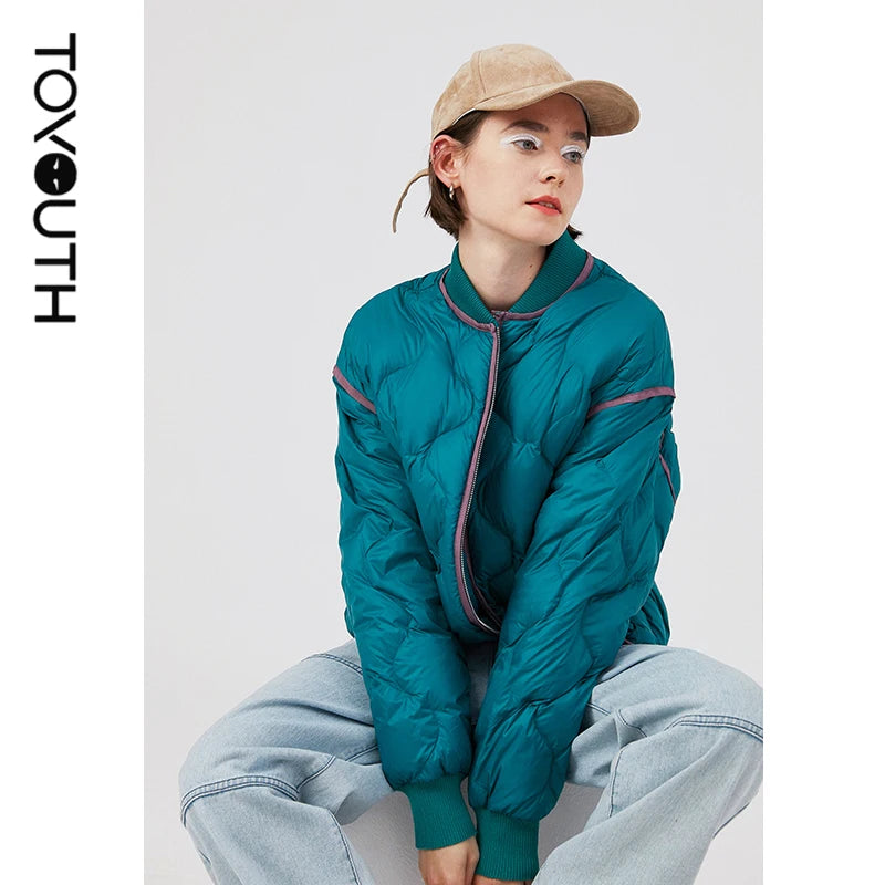 Jaqueta Puffer Feminina Curta com Gola Baseball