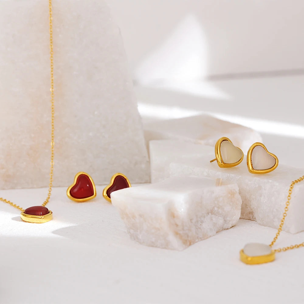 Colar de Pedra Natural Feminino em Aço Inoxidável Colar Vermelho