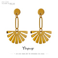 Yhpup Trendy Sector Long Drop Earrings Stainless Steel Metal Gold 18 K Plated Geometric Jewelry Bijoux Femme Waterproof Gift
