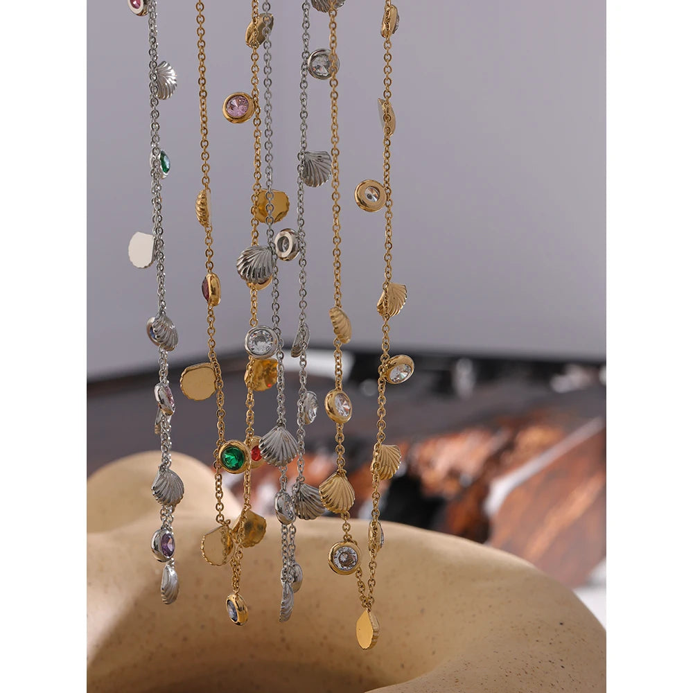 Colar Feminino Gota com Zircônias Coloridas em Aço Inoxidável 4
