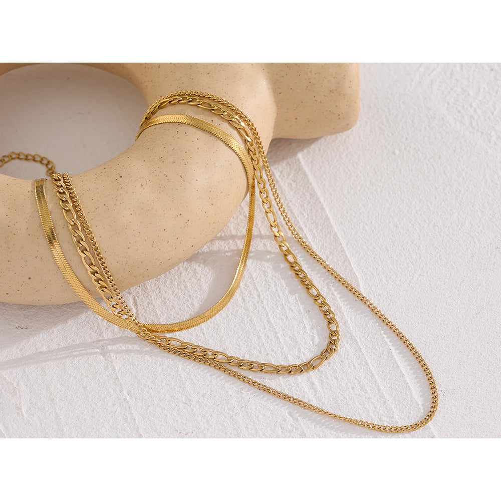 Colar Feminino de Camadas Gota em Aço Inoxidável 9