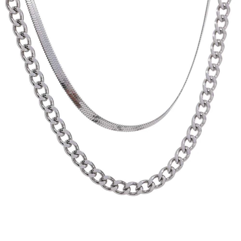 Colar Feminino de Camadas Geométrico em Aço Inoxidável YH2074A Steel